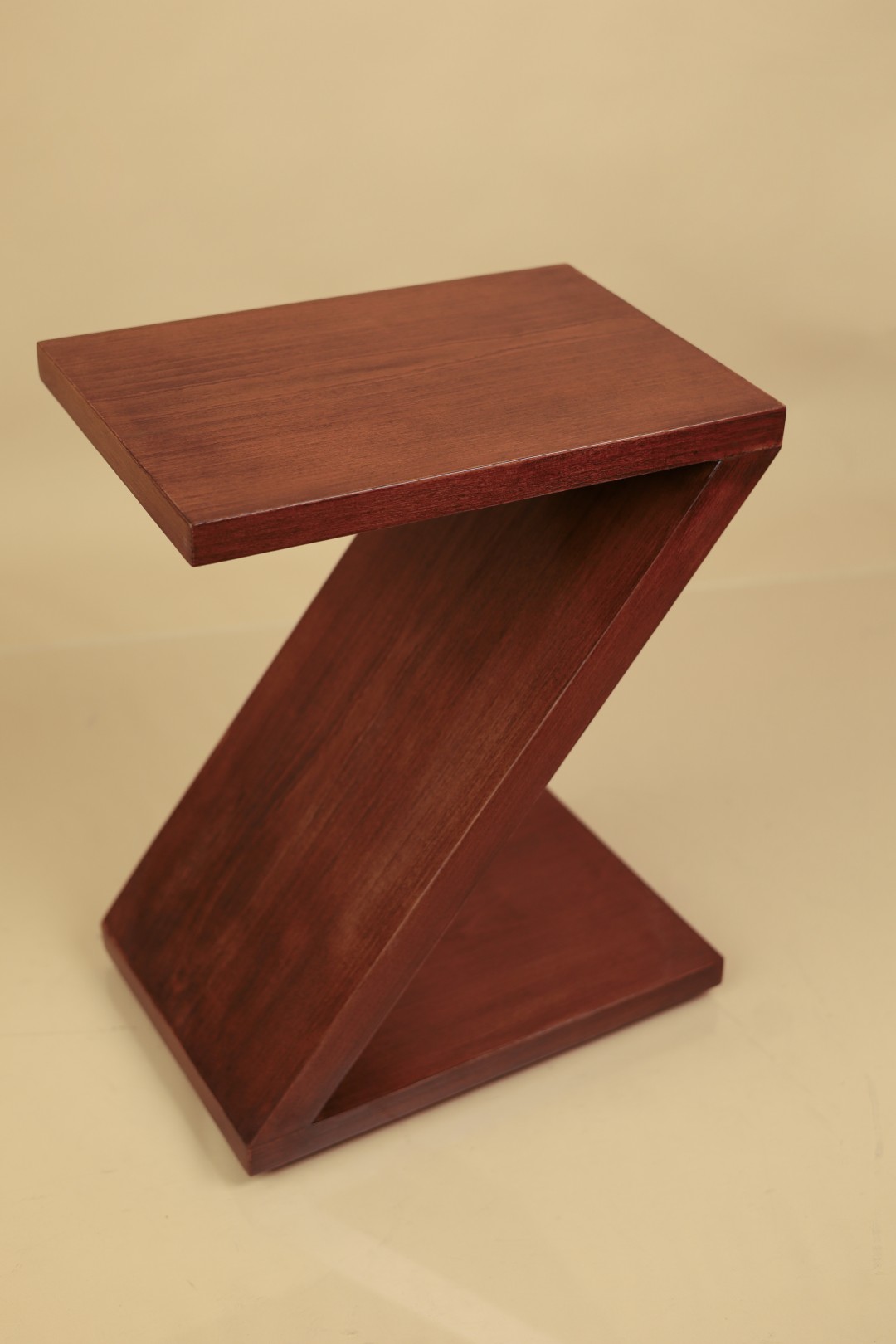 Custom Z side table in mahogany, front view